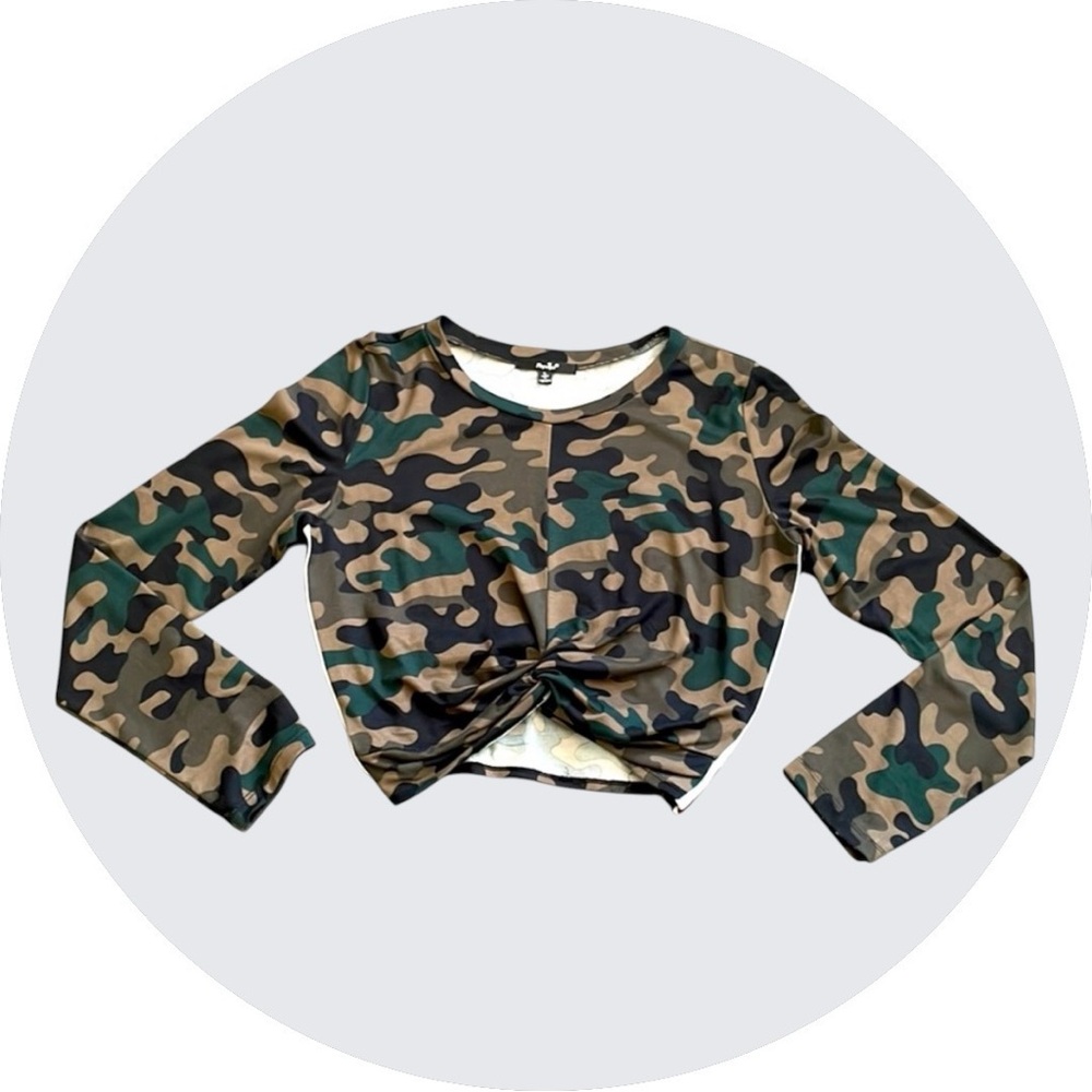 Papaya Long Sleeve Camo Print Top